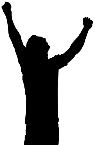 Silhouette of male athlete celebrating victory on transparent background