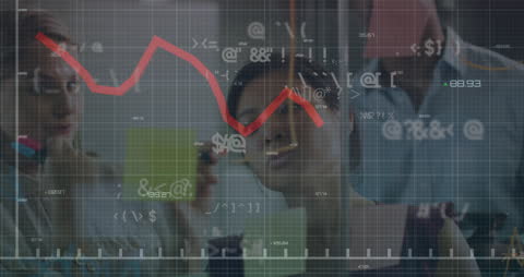 Businessteam Analyzing Financial Data with Digital Graphics Overlay