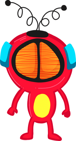Whimsical transparent alien character with antennas and vibrant colors