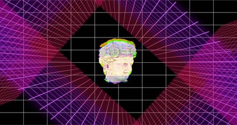 Classical Statue Head on Vibrant Digital Grid Background - Download Free Stock Images Pikwizard.com