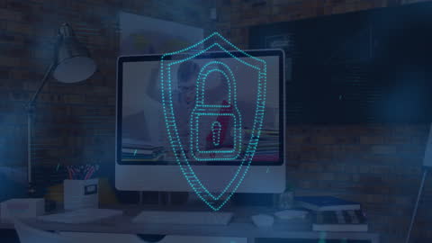 Cybersecurity Symbol Protecting Student Workspace