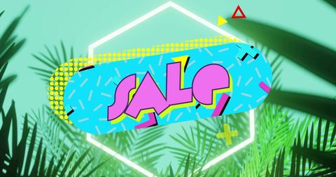 Vibrant sale banner over tropical leaves