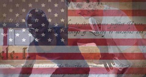 Diverse basketball players with american symbolism