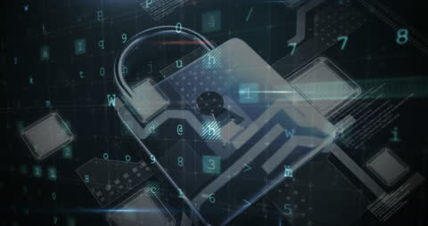Digital Cybersecurity Padlock with Data Codes Background