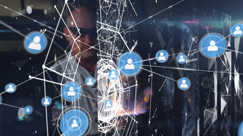 Scientist Analyzing Digital Network Connections