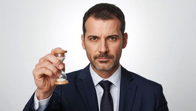 Businessman holding hourglass symbolizing time and decision-making