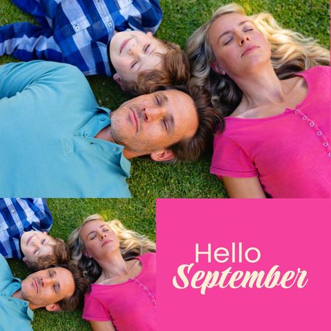 Family relaxing outdoors in september