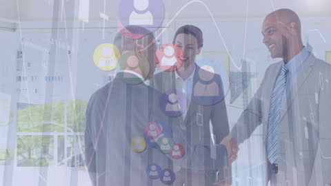 Business Deal with Data Visualizations and Social Icons Overlay