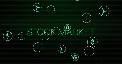 Futuristic Stock Market Concept with Sector Icons on Digital Grid