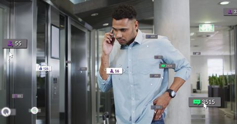 Man managing notifications with smartwatch and smartphone