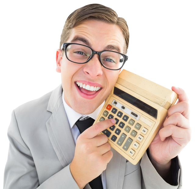 Transparent Man Holding Retro Calculator Smiling Enthusiastically - Download Free Stock Videos Pikwizard.com