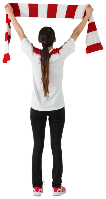 Transparent image of excited football fan with long hair waving red and white scarf - Download Free Stock Videos Pikwizard.com