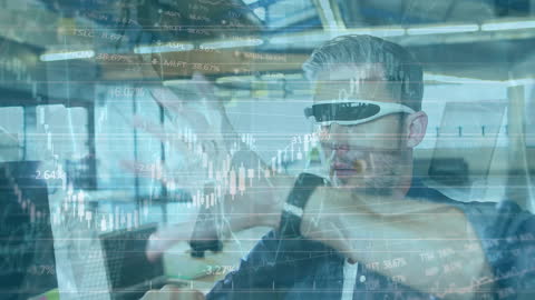 Businessman Analyzing Data with Virtual Reality in Futuristic Office