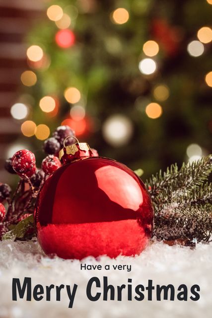 Festive Red Ornament with Bokeh Christmas Message - Download Free Stock Templates Pikwizard.com