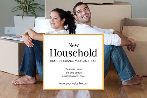 happy couple with moving boxes promoting home insurance and new beginnings - Download Free Stock Templates Pikwizard.com