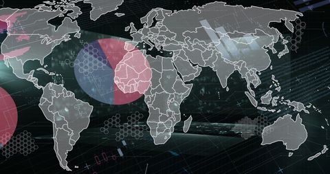 Digital world map with data overlay for global networking