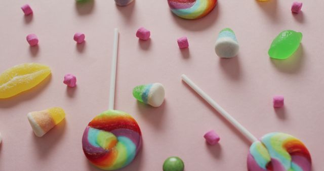 Colorful Candy Spread on Pastel Pink Background - Download Free Stock Images Pikwizard.com