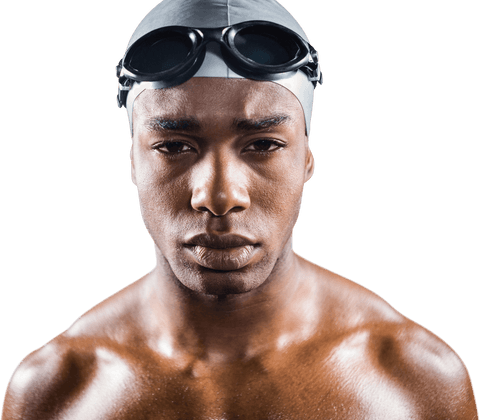 confident swimmer wearing goggles and swim cap looking forward transparent - Download Free Stock Videos Pikwizard.com