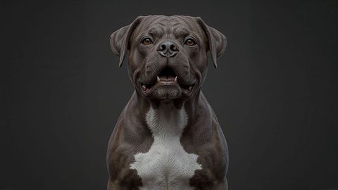 Majestic american barking dog staffordshire terrier in studio portrait