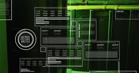 Futuristic Digital Interface Over LIT Data Center Servers - Download Free Stock Images Pikwizard.com