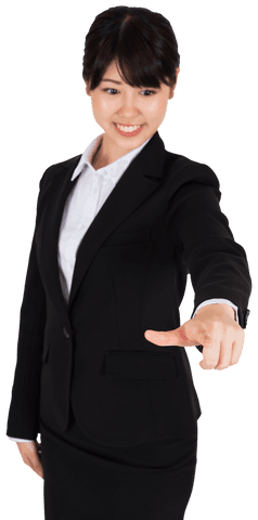 Smiling Asian Businesswoman Pointing with Confidence - Transparent Background