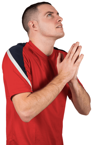 Transparent background nervous soccer player expressing hope