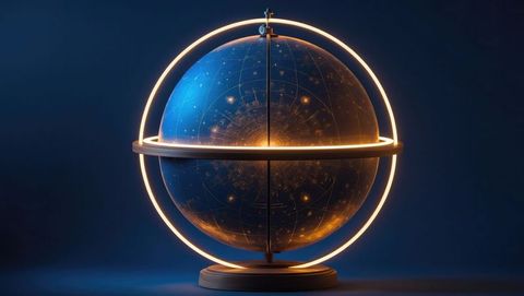 Illuminated celestial globe with led rings for astrologist display