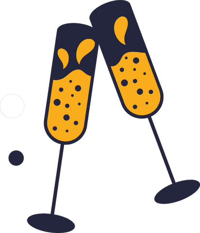Elegant champagne flutes clinking vector with transparent background