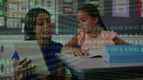 Teacher and Student Learning with Technology Overlayed by Binary Code