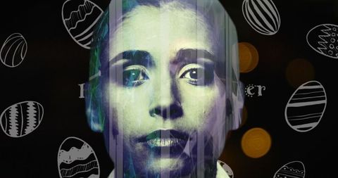 Ethereal Glitched Female Portrait with Easter Motifs
