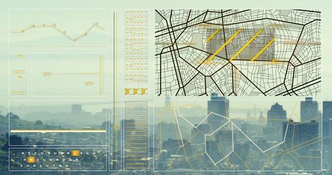 Futuristic Data Interface Overlooking Urban Cityscape - Download Free Stock Images Pikwizard.com