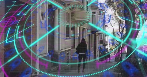 Futuristic Digital Overlay on City Street Walkers - Download Free Stock Images Pikwizard.com