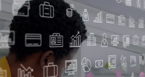 Digital Innovation with Business and Technology Icons Overlay