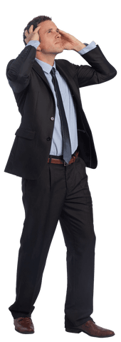 Transparent Businessman Stressed with Hands on Head