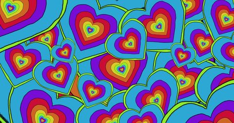 Multicolored Rainbow Hearts with Vibrant Background