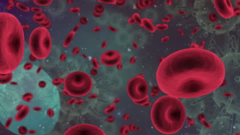 Red Blood Cells Floating Amidst Covid-19 Particles