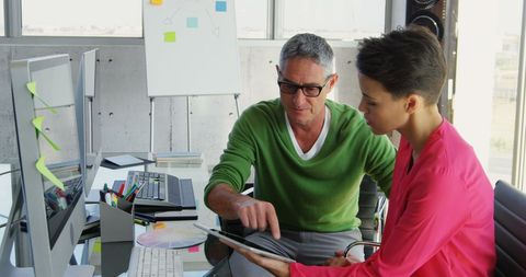 Collaborating Coworkers with Tablet in Bright Modern Office - Download Free Stock Images Pikwizard.com