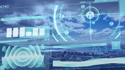 Futuristic Digital Interface Over Cityscape