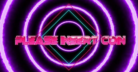Retro Neon Please Insert Coin Arcade Screen Background