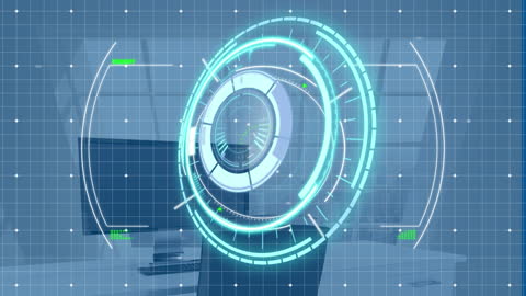 Abstract Digital Interface Over Modern Office Background