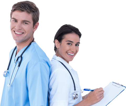 Two Happy Doctors in Scrubs With Stethoscope and Clipboard Transparent - Download Free Stock Videos Pikwizard.com