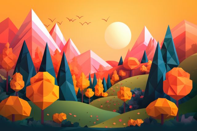Origami landscape with trees, birds and sun, created using generative ai technology - Download Free Stock Photos Pikwizard.com