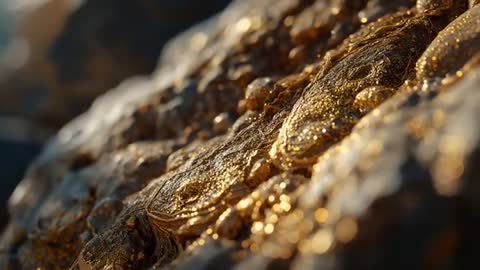 Panning Across Shimmering Macro Texture of Golden-Brown Droplets