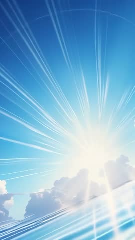 Sunburst Radiating Over Ocean Horizon Vertical Video Cinematic Sunrise Clouds and Light Rays