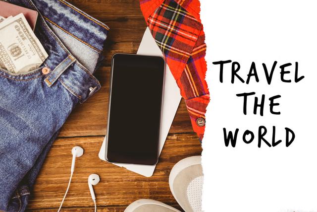 Perfect for travel blogs, lifestyle websites, and social media posts promoting travel and adventure. Highlights essential items for a trip, appealing to a young, trendy audience.
