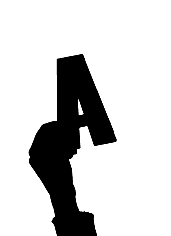 Transparent silhouette hand holding letter a