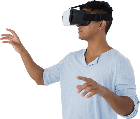 Man Engaging with Virtual Reality Technology on Transparent Background - Download Free Stock Videos Pikwizard.com