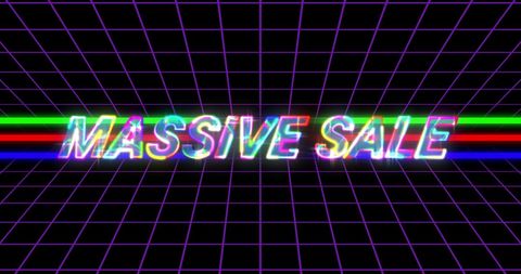 Retro massive sale advertisement with vibrant color lines
