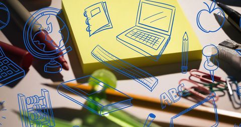 Digital Learning Concept with School Supplies and Icons - Download Free Stock Images Pikwizard.com