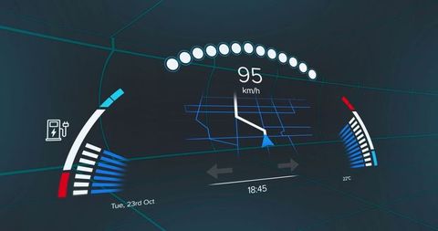 Futuristic digital hud display in automotive cockpit